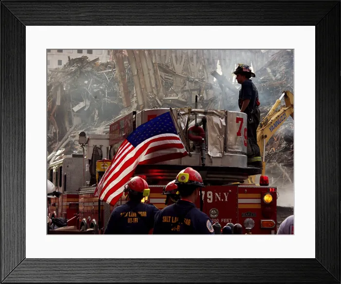 Framed Print : New York firefighters and Salt Lake City search and rescue crews gather at the at the collapsed World Trade Center, September 21, 2001. Photo: Everett Collection Framed Print : New York firefighters and Salt Lake City search and rescue crews gather at the at the collapsed World Trade Center, September 21, 2001. Photo: Everett Collection