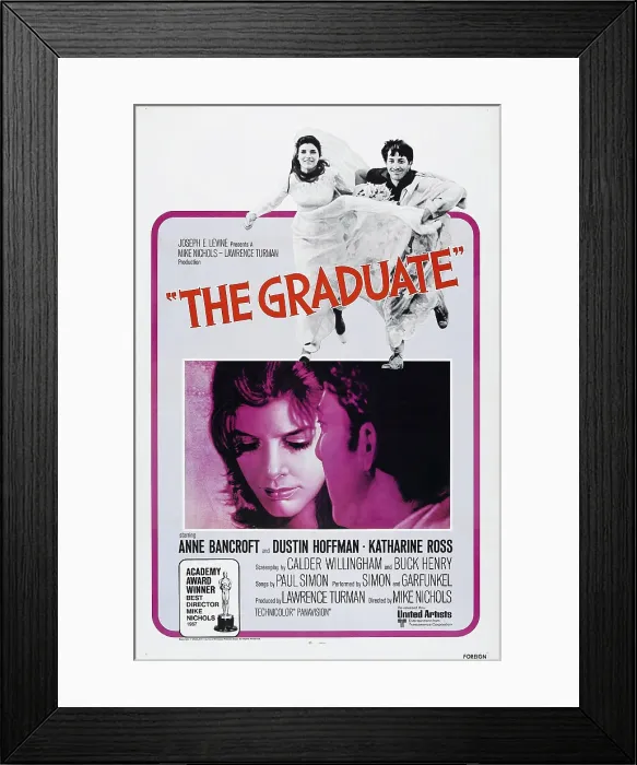 Framed Print : THE GRADUATE, US poster, from left: Katharine Ross, Dustin Hoffman, 1967 Framed Print : THE GRADUATE, US poster, from left: Katharine Ross, Dustin Hoffman, 1967