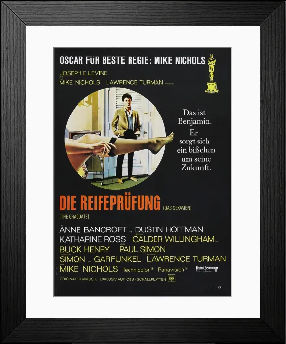 Framed Print : THE GRADUATE, (DIE REIFEPRUFUNG), German poster, Dustin Hoffman, 1967