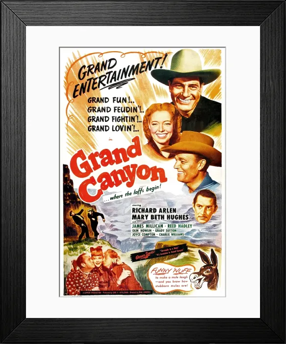 Framed Print : GRAND CANYON, US poster, from top: Richard Arlen, Mary Beth Hughes, James Millican, Reed Hadley, bottom from left: Grady Sutton, Joyce Compton, Olin Howland, 1949 Framed Print : GRAND CANYON, US poster, from top: Richard Arlen, Mary Beth Hughes, James Millican, Reed Hadley, bottom from left: Grady Sutton, Joyce Compton, Olin Howland, 1949