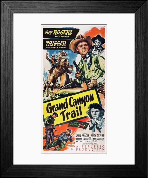 Framed Print : GRAND CANYON TRAIL, US poster, top from left: Trigger, Roy Rogers, Andy Devine, 1948