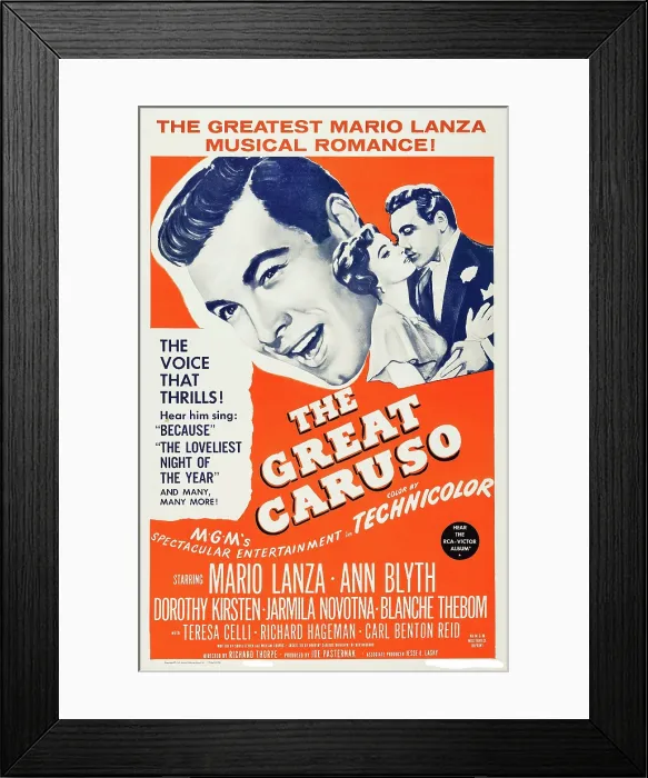 Framed Print : THE GREAT CARUSO, US poster art, Mario Lanza, (left and right), Ann Blyth, (center), 1951 Framed Print : THE GREAT CARUSO, US poster art, Mario Lanza, (left and right), Ann Blyth, (center), 1951