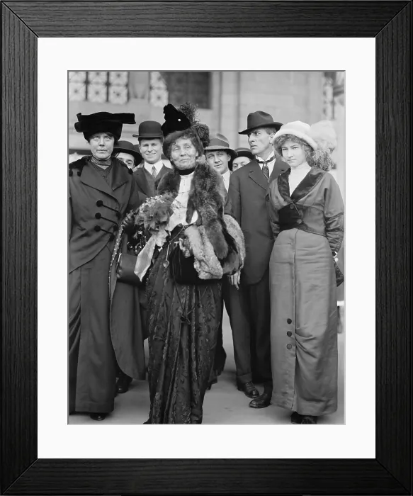 Framed Print : Lucy Burns (left) with Emmeline Pankhurst (center) in Washington, DC, 1913