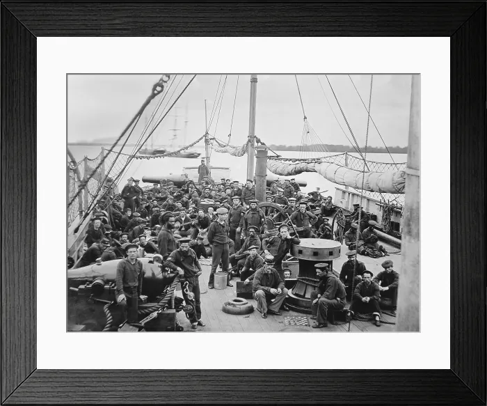 Framed Print : US Civil War. The crew of the USS Mendota, a sidewheel gunboat with 10 heavy guns