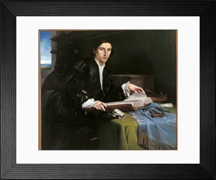 Framed Print : Portrait of a Gentleman in his Study, by Lorenzo Lotto, 1530 about, 16th Century, oil on canvas, cm 98 x 111 - Italy, Veneto, Venice, Accademia Art Galleries. All Framed Print : Portrait of a Gentleman in his Study, by Lorenzo Lotto, 1530 about, 16th Century, oil on canvas, cm 98 x 111 - Italy, Veneto, Venice, Accademia Art Galleries. All