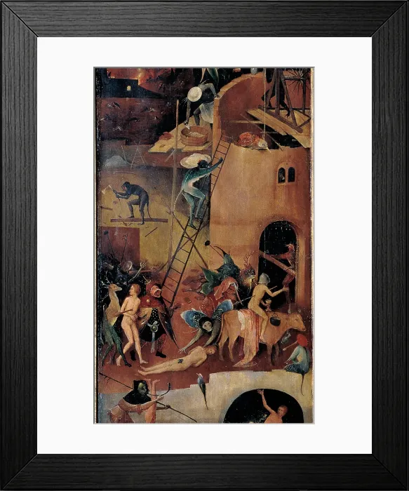 Framed Print : The Hay Wagon (The Tryptych of Hay), by Joren Anthoniszoon Van Aeken known as Bosch Hieronymus, 1500 about, 16th Century, oil on panel, cm 135 x 100 - Spain, Comunidad de Madrid
