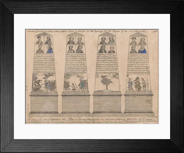 Framed Print : Paul Reveres print, A View of the Obelisk Erected Under Liberty-Tree in Boston on the Rejoicings for the Repeal of the Stamp Act, 1766