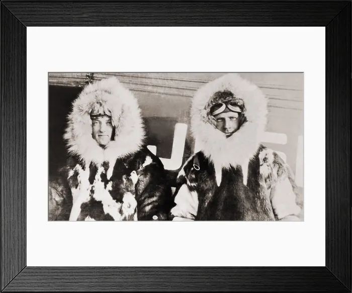 Framed Print : Polar aviators Richard Byrd and Floyd Bennett in fur on Spitsbergen Island, Norway