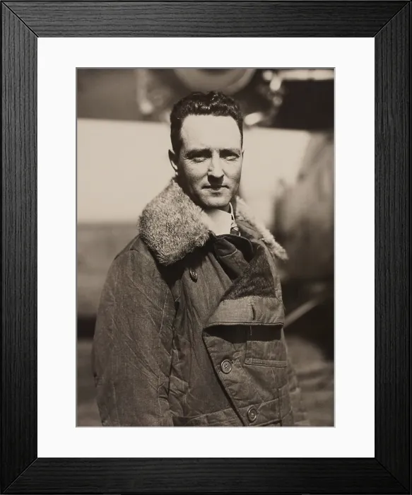 Framed Print : Arctic aviator Richard Byrd in fur lined leather flight suit