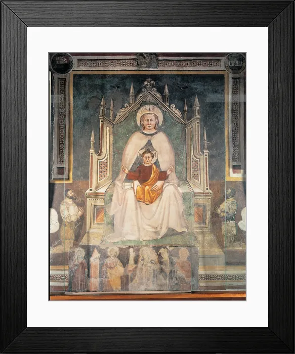 Framed Print : perhaps by Master of Feltre, Madonna and Child, 14th Century, fresco, Italy, Veneto, Treviso