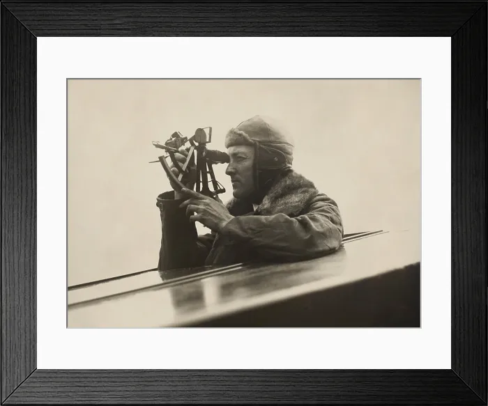 Framed Print : American explorer, Admiral Richard Byrd, using a sextant aboard his flag ship, CITY OF NEW YORK