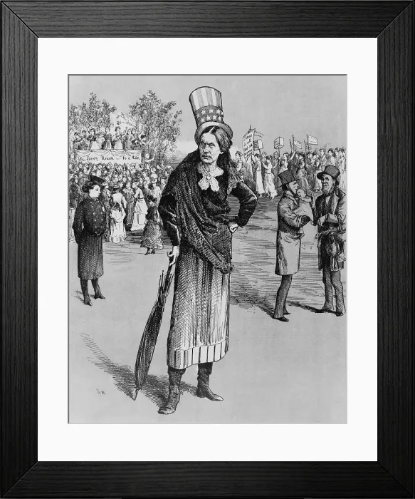 Framed Print : Satirical cartoon of American women suffrage leader, Susan B. Anthony in the DAILY GRAPHIC, 1873