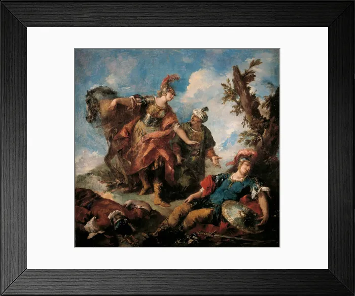 Framed Print : Herminia and Vafrino Find the Wounded Tancred, by Giovanni Antonio Guardi, 1750 - 1755 about, 18th Century, oil on canvas, cm 250 x 261 - Italy, Veneto, Venice
