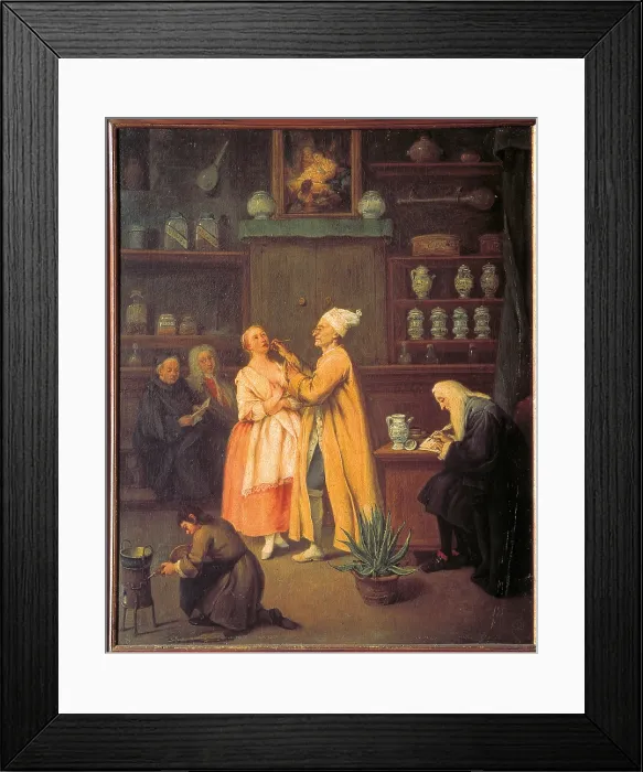 Framed Print : The Apothecary, by Pietro Longhi, 1752 about, 18th Century, oil on canvas, cm 59 x 48 - Italy, Veneto, Venice, Accademia Art Galleries. All