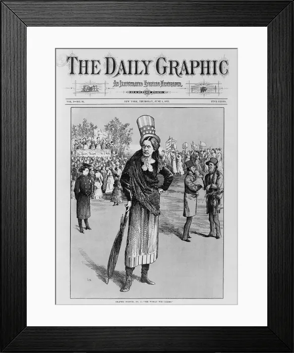 Framed Print : Satirical cartoon of American women suffrage leader, Susan B. Anthony, in the DAILY GRAPHIC, 1873