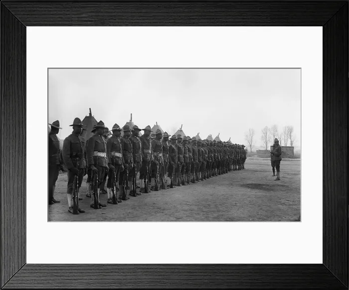 Framed Print : African American soldiers of U.S. Army training with rifles in 1917 in Washington, D.C. vicinity. During World War 1 (BSLOC_2016_13_130.jpg )