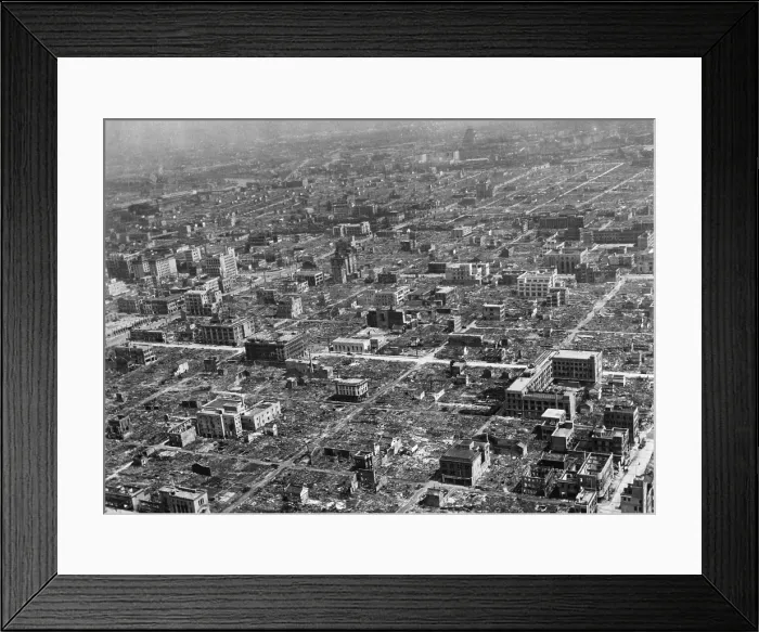 Framed Print : Osaka, Japan, in ruins. Osaka was bombed many times from March 13, 1945. An estimated 10, 000 civilians were killed. (BSLOC_2014_6_28) Framed Print : Osaka, Japan, in ruins. Osaka was bombed many times from March 13, 1945. An estimated 10, 000 civilians were killed. (BSLOC_2014_6_28)