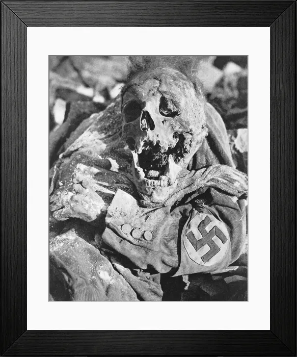 Framed Print : Decomposing corpse of man with swastika arm band in Dresden, Germany. Photo by Richard Peter was taken months the Allied World War 2 firebombing Framed Print : Decomposing corpse of man with swastika arm band in Dresden, Germany. Photo by Richard Peter was taken months the Allied World War 2 firebombing