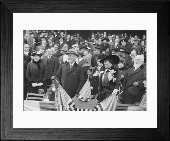 Framed Print : President Woodrow Wilson at World Series game with Edith Bolling Galt. The couple were courting publically on October 8, 1915 and married in December 1915 (BSLOC_2016_11_20)