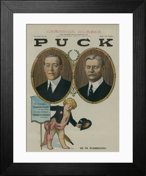 Framed Print : PUCK Magazine cover of Oct. 23, 1912, cheering the Democratic nominees ON TO WASHINGTON