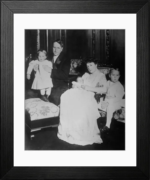 Framed Print : William Randolph Hearst with his wife and their 3 young children, c. 1910. L-R: William Jr.; William Sr.; baby John; Millicent; and George (BSLOC_2016_11_200) Framed Print : William Randolph Hearst with his wife and their 3 young children, c. 1910. L-R: William Jr.; William Sr.; baby John; Millicent; and George (BSLOC_2016_11_200)