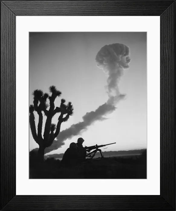 Framed Print : US Marines during atomic bomb testing. Over 2, 000 soldiers participated in battle exercises during the BEE Shot on March 22, 1955 at Yucca Flat, Nevada Framed Print : US Marines during atomic bomb testing. Over 2, 000 soldiers participated in battle exercises during the BEE Shot on March 22, 1955 at Yucca Flat, Nevada