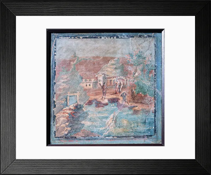 Framed Print : Freeing of Hesione, by unknown artist, 45-79, 1st Century A.D. ripped fresco, 36 x 36 cm - Italy, Campania, Naples, National Archaeological Museum, Room LXXIII, inv. 9445