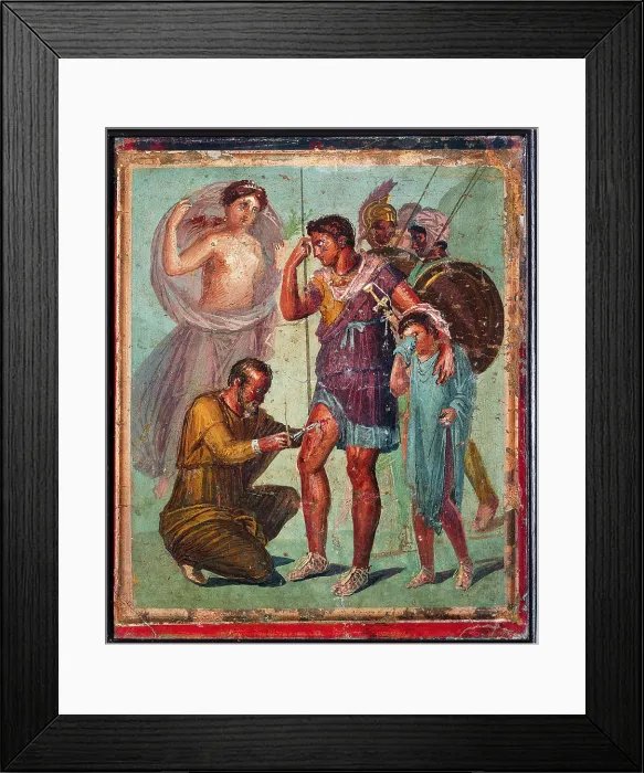 Framed Print : Wounded Aenea, by unknown artist, 45-79, 1st Century A.D. ripped fresco, 45 x 48 cm - Italy, Campania, Naples, National Archaeological Museum, Room LXXIII, inv. 9009 Framed Print : Wounded Aenea, by unknown artist, 45-79, 1st Century A.D. ripped fresco, 45 x 48 cm - Italy, Campania, Naples, National Archaeological Museum, Room LXXIII, inv. 9009