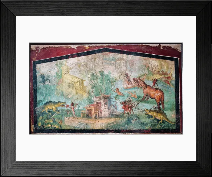 Framed Print : Scene on the Nile, by unknown artist, 55-79, 1st Century A.D. ripped fresco, 75 x 127 cm - Italy, Campania, Naples, National Archaeological Museum, Room LXXIV, inv. 113195