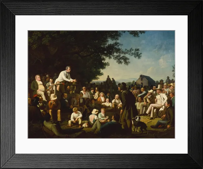 Framed Print : Stump Speaking, 1853-1854, by George Caleb Bingham, American painting, oil on canvas. Stump Speaking presents a view of two politicians campaigning in a rural town Framed Print : Stump Speaking, 1853-1854, by George Caleb Bingham, American painting, oil on canvas. Stump Speaking presents a view of two politicians campaigning in a rural town
