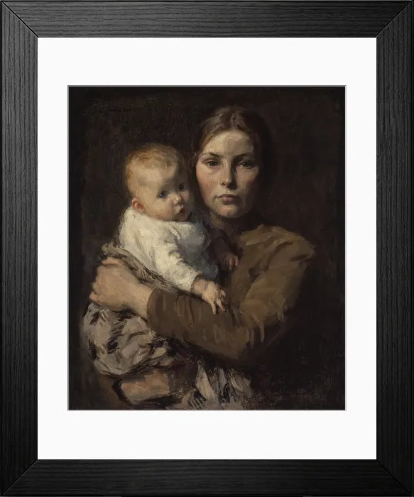 Framed Print : Mother and Child, 1906, by Julius Gari Melchers, 1860-1932, American. Young working-class mother and child in a naturalistic oil on canvas portrait. (BSLOC_2023_2_8) Framed Print : Mother and Child, 1906, by Julius Gari Melchers, 1860-1932, American. Young working-class mother and child in a naturalistic oil on canvas portrait. (BSLOC_2023_2_8)