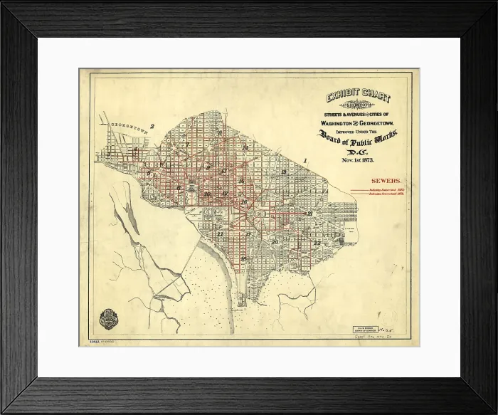 Framed Print : Washington, D.C. Map showing the District of Columbia. 1873 Framed Print : Washington, D.C. Map showing the District of Columbia. 1873