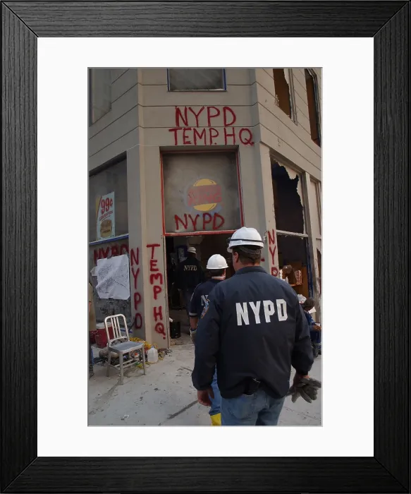 Framed Print : New York Police Department set up temporary headquarters in a damaged Burger King Restaurant near the World Trade Center disaster area. Sept. 13 2001. Photo: Everett Collection Framed Print : New York Police Department set up temporary headquarters in a damaged Burger King Restaurant near the World Trade Center disaster area. Sept. 13 2001. Photo: Everett Collection