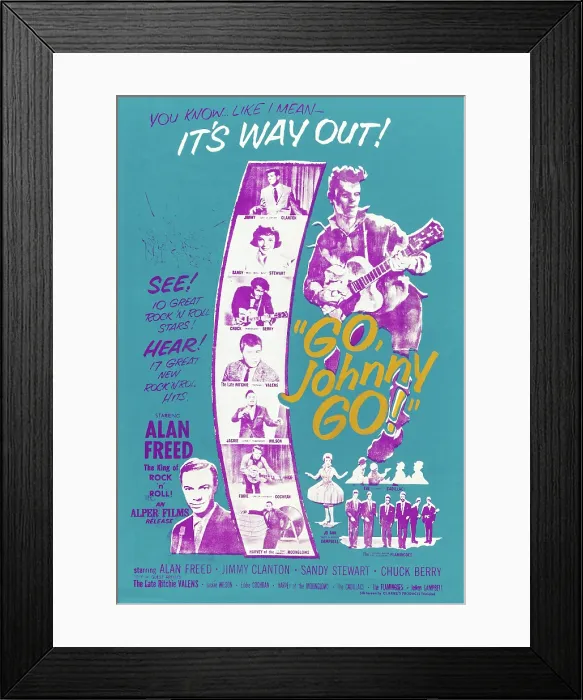 Framed Print : GO, JOHNNY, GO!, bottom left: Alan Freed, center from top: Jimmy Clanton, Sandy Stewart, Chuck Berry, Ritchie Valens, Jackie Wilson, Eddie Cochran, Harvey Fuqua Framed Print : GO, JOHNNY, GO!, bottom left: Alan Freed, center from top: Jimmy Clanton, Sandy Stewart, Chuck Berry, Ritchie Valens, Jackie Wilson, Eddie Cochran, Harvey Fuqua