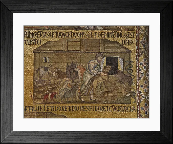 Framed Print : St Marks Basilica, Venice, by Unknown Artist, 10th Century, - Italy, Veneto, Venice, San Marco Basilica. Detail. South Vault. Noah gathers quadrupeds and reptiles into the ark Framed Print : St Marks Basilica, Venice, by Unknown Artist, 10th Century, - Italy, Veneto, Venice, San Marco Basilica. Detail. South Vault. Noah gathers quadrupeds and reptiles into the ark