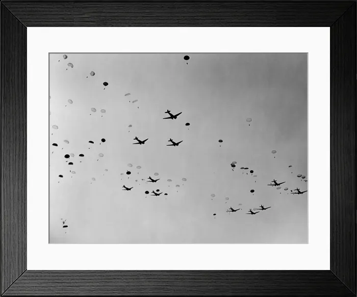 Framed Print : Douglas C-47s were the backbone of World War 2 Airborne assault operations. Photo shows a parachute drop initiating Operation Dragoon, the Allied invasion of southern France