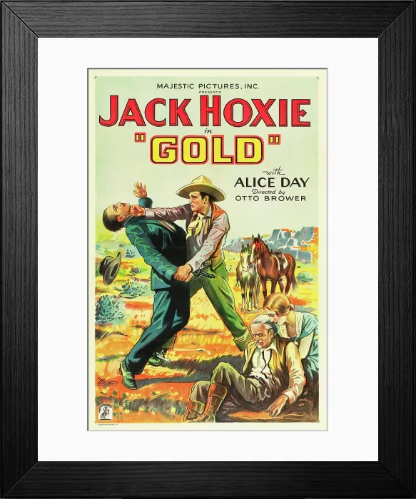 Framed Print : GOLD, standing right: Jack Hoxie, lower right: Alice Day on US poster art, 1932