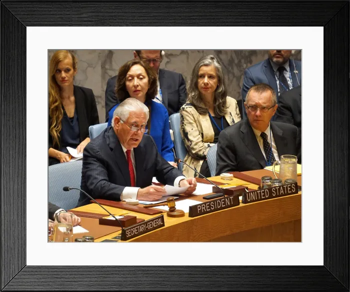Framed Print : Sec. of State Rex Tillerson chairs a UN Security Council Meeting on Denuclearization of North Korea, April 28, 2017 (BSLOC_2017_18_130)