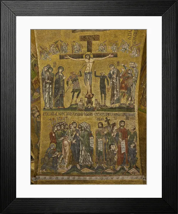 Framed Print : St Marks Basilica, Venice, by Unknown Artist, 10th Century, - Italy, Veneto, Venice, San Marco Basilica. Detail. Central dome. Arch. The Crucifixion arrest and derision