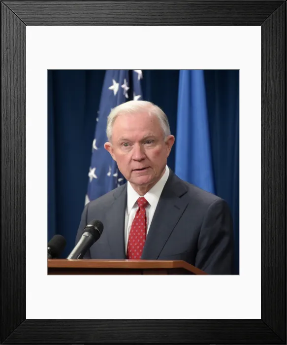 Framed Print : Attorney General Jeff Sessions speaks about foreign terrorist entry into the US, March 6, 2017 (BSLOC_2017_18_133)