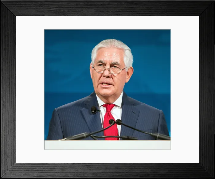 Framed Print : US Secretary of State Rex Tillerson speaking at the 13th Annual Grand Challenges Meeting. October 4, 2017 Framed Print : US Secretary of State Rex Tillerson speaking at the 13th Annual Grand Challenges Meeting. October 4, 2017