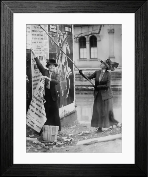 Framed Print : Suffragettes hanging Votes for Women in the New York area, c. 1913-1917
