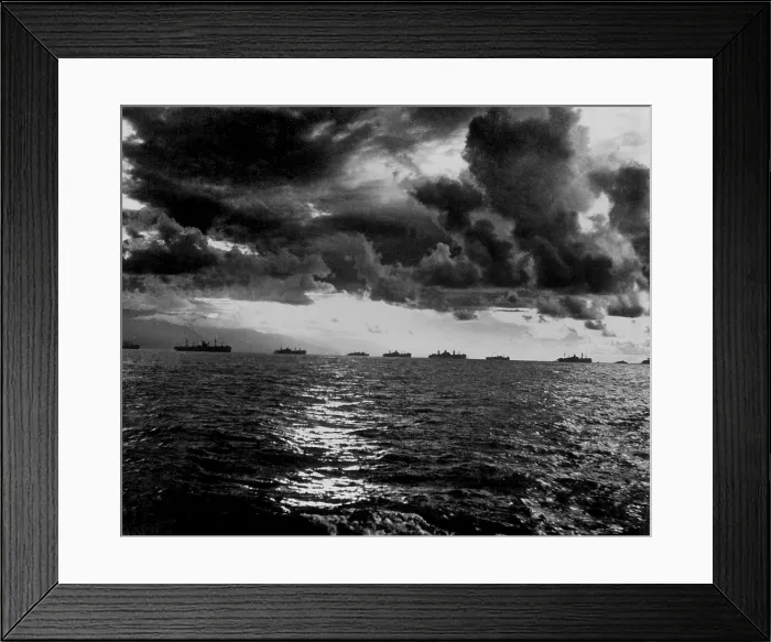 Framed Print : U.S. invasion Fleet along the coast of Leyte Island in the Philippines on D-Day, Oct. 20, 1944. World War 2, Pacific Ocean. (BSLOC_2013_13_33)