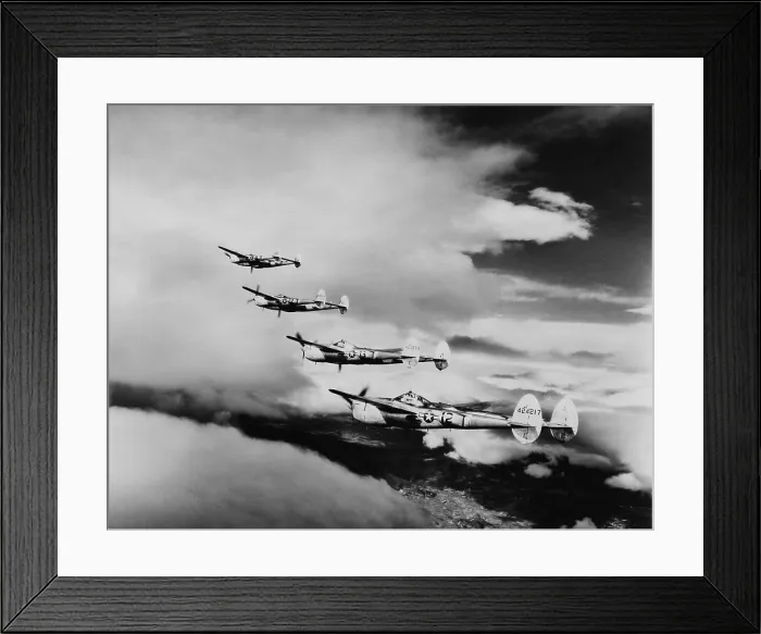 Framed Print : Four Lockheed P-38 Lightnings of the 15th Air Force, in formation over Yugoslavia. World War 2, 1944. (BSLOC_2014_6_47)