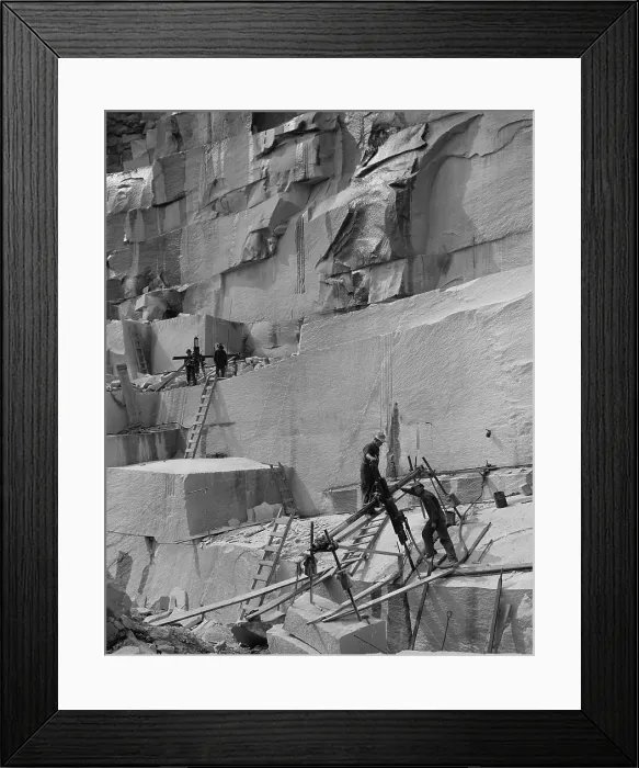 Framed Print : Men working in a New Hampshire granite quarry, c. 1908. Miners are channeling, excavating around an area of stone by machine (BSLOC_2018_2_89) Framed Print : Men working in a New Hampshire granite quarry, c. 1908. Miners are channeling, excavating around an area of stone by machine (BSLOC_2018_2_89)