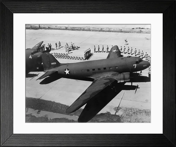 Framed Print : Canada's first paratroopers receive their wings at Fort Benning, Ga. They are in formation around a Douglas C-47, the signature plane of World War 2 Airborne operations. Ca