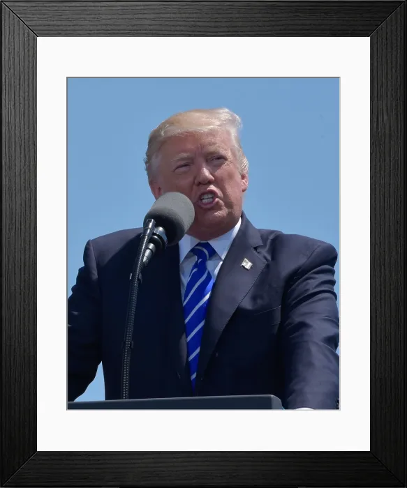Framed Print : President Donald Trump delivering the commencement address to US Coast Guard cadets. New London, Connecticut, May 17, 2017 (BSLOC_2017_19_11) Framed Print : President Donald Trump delivering the commencement address to US Coast Guard cadets. New London, Connecticut, May 17, 2017 (BSLOC_2017_19_11)