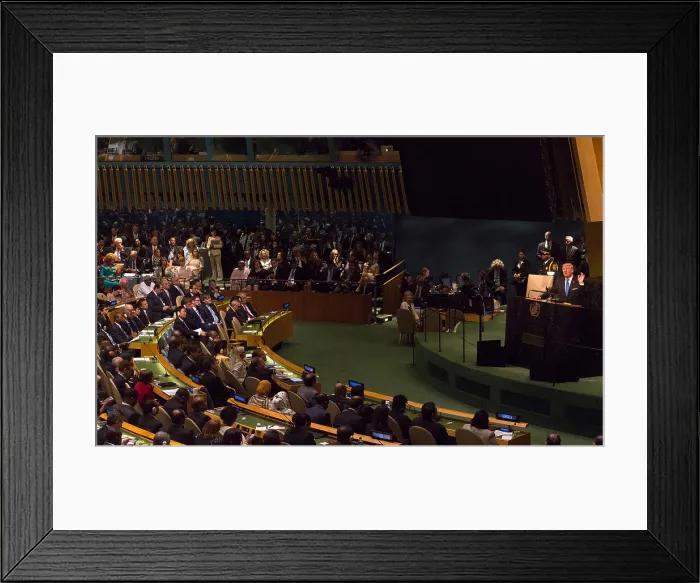 Framed Print : President Donald Trump addresses the 72nd Session of the United Nations General Assembly. His most notable statement on Sept