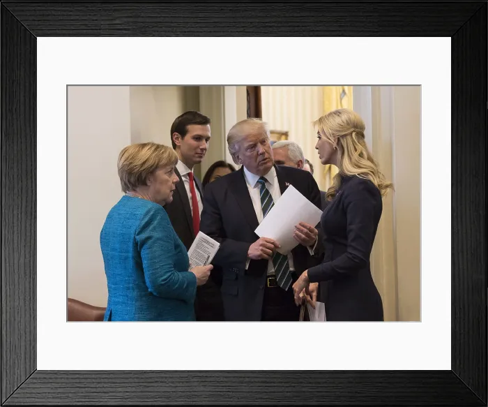 Framed Print : President Donald Trump talks with German Chancellor Angela Merkel, Friday, March 17, 2017