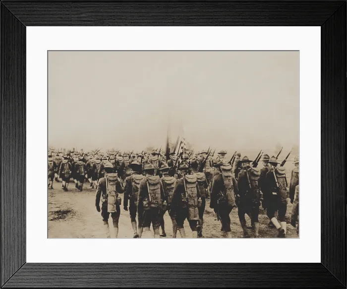 Framed Print : Rear view of U.S. Army Expeditionary Force soldiers marching during World War 1, 1917-1919 (BSLOC_2016_13_143.jpg )